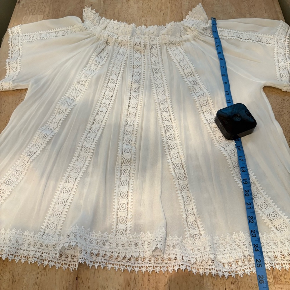 POL Anthropologie New White Bohemian Romantic White Lace & Tassels Top! Medium - Picture 12 of 13